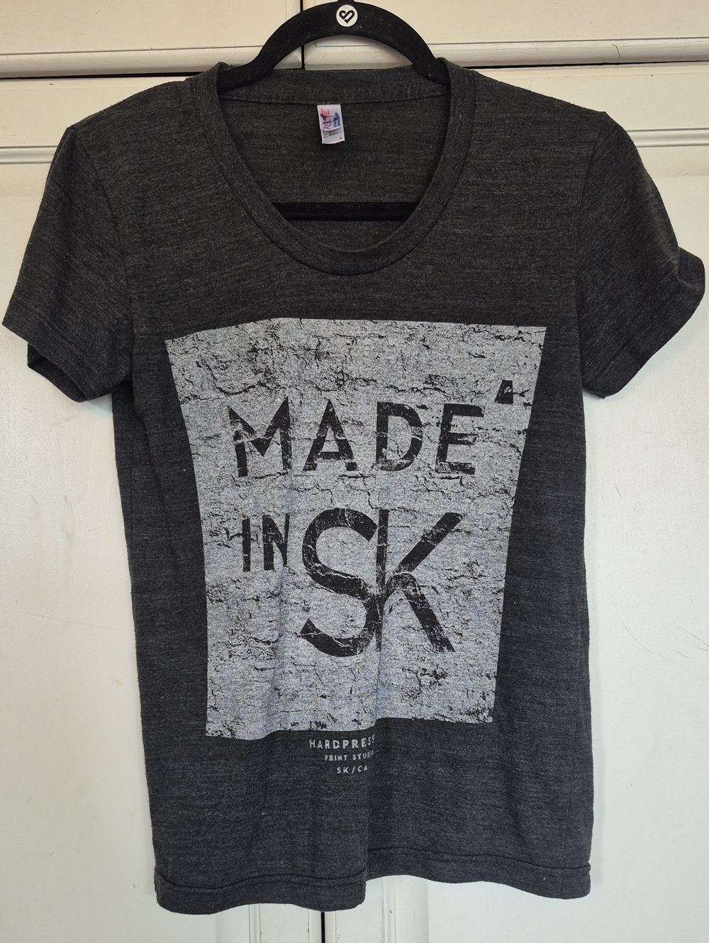 Women's Charcoal Gray 'Made In SK' Hardpressed Short Sleeve Tee